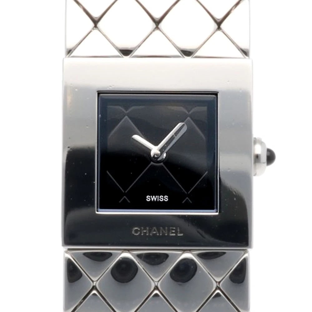 CHANEL MATRASSE WATCHES STAINLESS STEEL WATCH: CHANEL Matrasse Watches Stainless Steel Watch Brand: CHANEL Type: Wristwatch Material: Case : Stainless Steel Band : Stainless Steel Color: Silver / black Size: Case:W0.7inch x H0.7inch/ W19.0mm x H19
