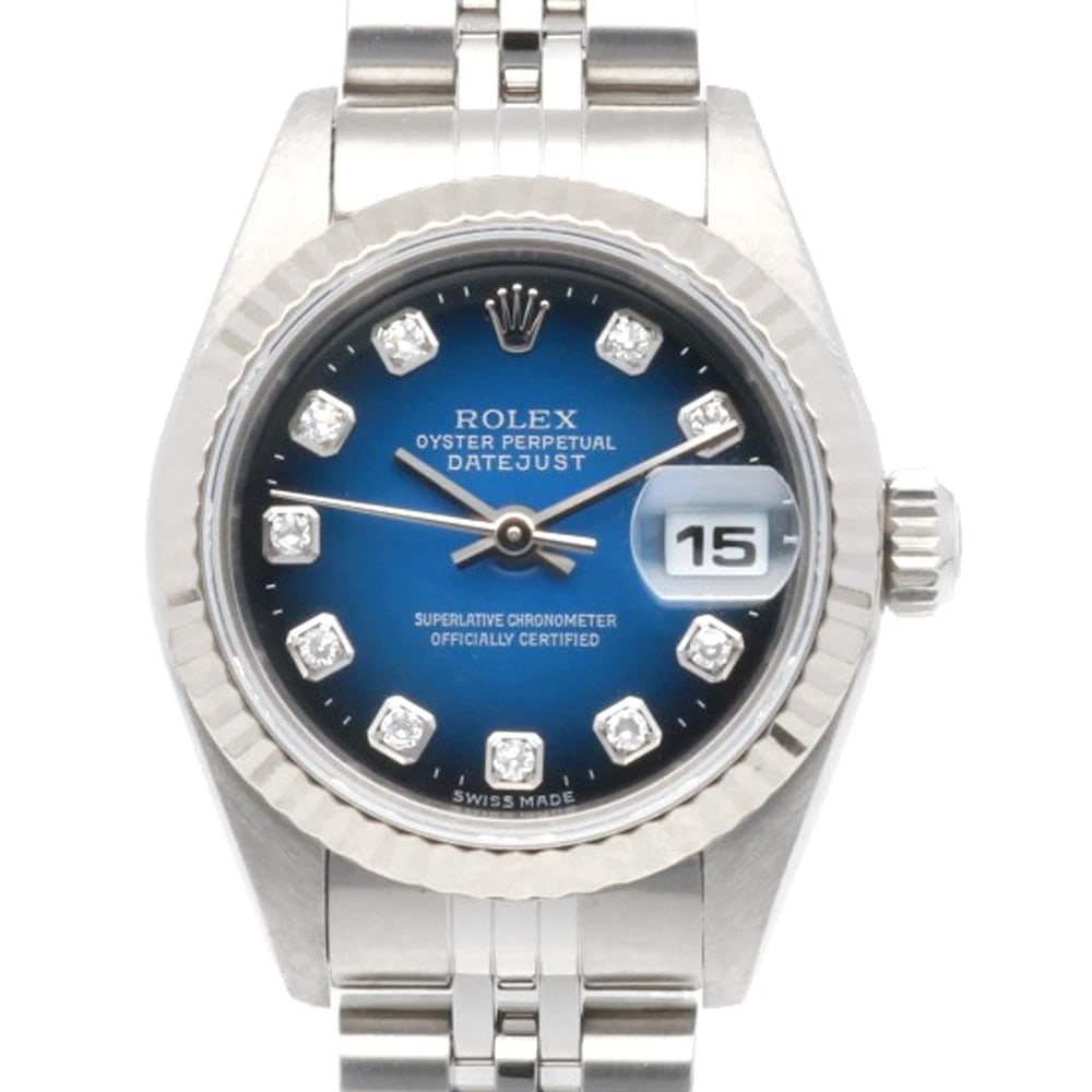 ROLEX DATEJUST WATCHES STAINLESS STEEL K18 WHITE GOLD DIAMOND WATCH: ROLEX Datejust Watches Stainless Steel K18 white gold Diamond Watch Brand: ROLEX Type: Wristwatch Material: Case : Stainless Steel x K18 white gold Band : Stainless Steel Color: Silver / blue Size: Ca