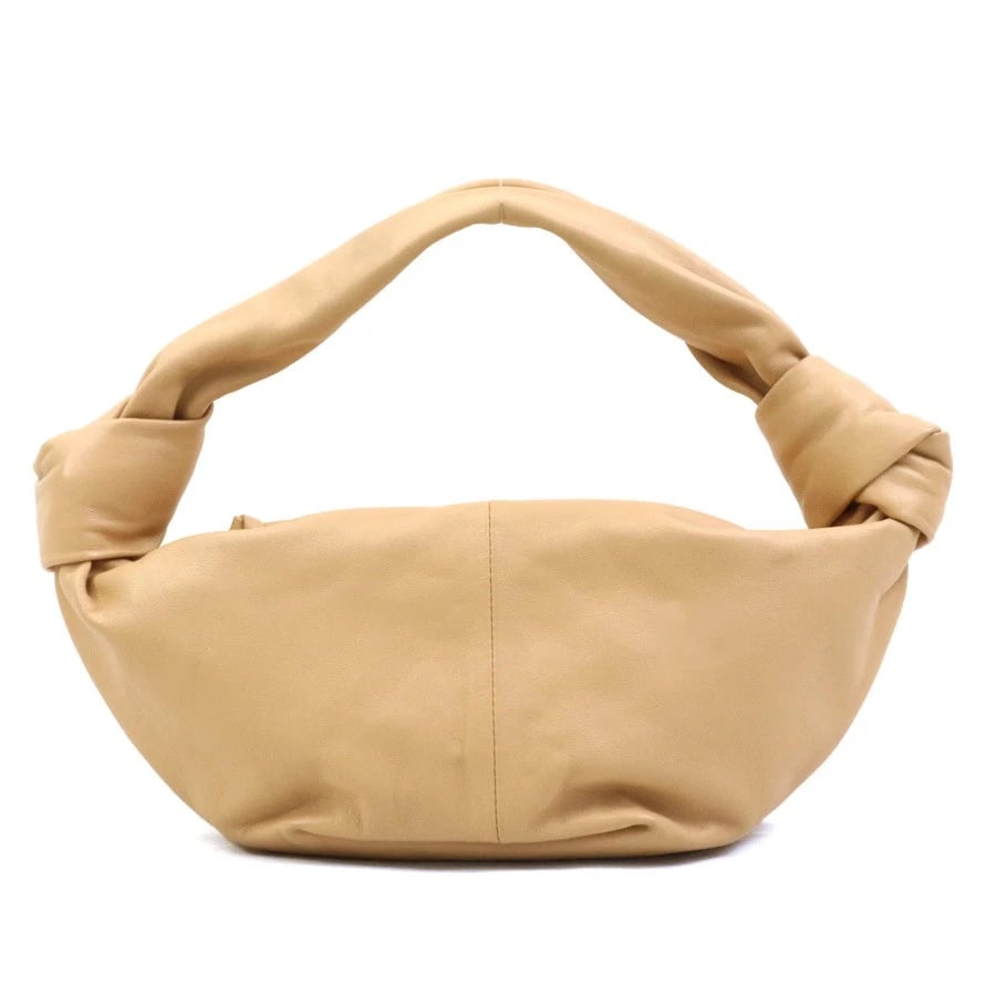 BOTTEGAVENETA DOUBLE KNOT HANDBAG: BOTTEGAVENETA Double Knot Handbag Brand: BOTTEGAVENETA Type: Handbag Material: Leather Color: Beige Size: W:9.4inx H:4.3inx D:5.1in Handle drop:3.1in Accessories: None Accessories Notice: When