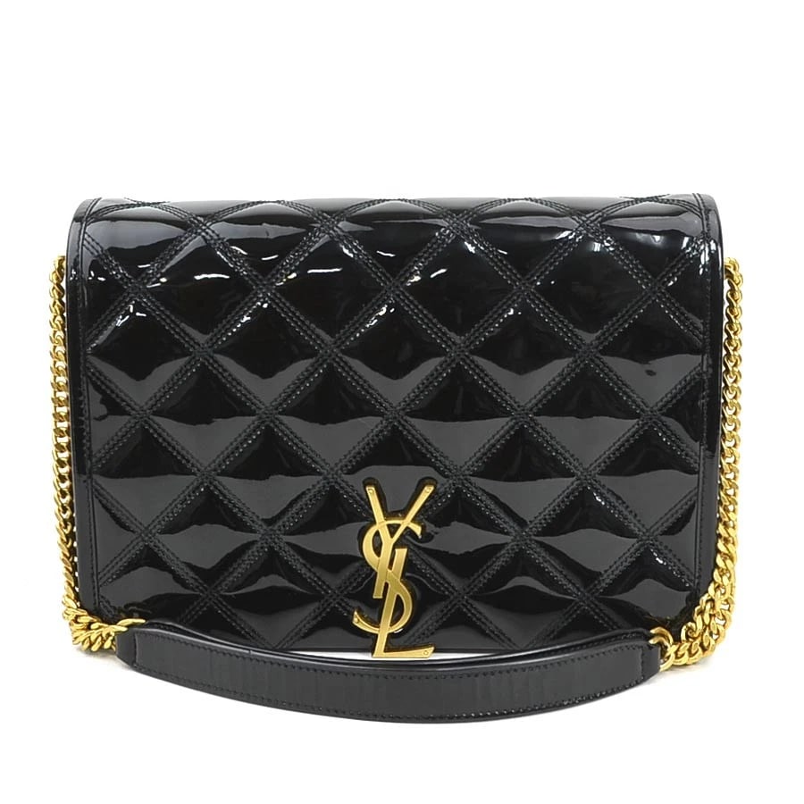 SAINT LAURENT CHAIN SHOULDER BAG BLACK/GOLD: SAINT LAURENT Chain Shoulder Bag Black/Gold Brand: SAINT LAURENT Type: Shoulder Bag Material: Patent Leather Color: Black Size: W:10.0inx H:6.9inx D:2.6in Accessories: None Accessories Not
