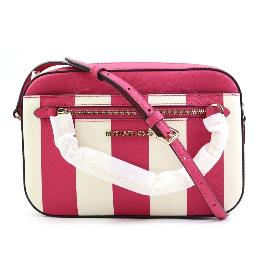 MICHAEL KORS CROSSBODY SHOULDER BAG: Michael Kors Crossbody Shoulder Bag Brand: Michael Kors Type: Shoulder Bag Material: Leather Color: Pink X White Size: W:9.3inx H:6.3inx D:2.0in Accessories: None Accessories Notice: When purchasing