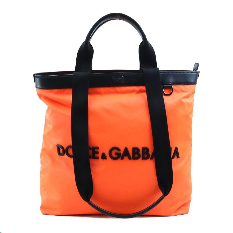 DOLCE&GABBANA SHOULDER BAG TOTE BAG: DOLCE&GABBANA Shoulder Bag Tote Bag Brand: DOLCE&GABBANA Type: Shoulder Bag Material: Nylon Color: Neon Orange X Black Size: W:14.6inx H:15.4inx D:5.9in Handle Length:15.4in Accessories: None