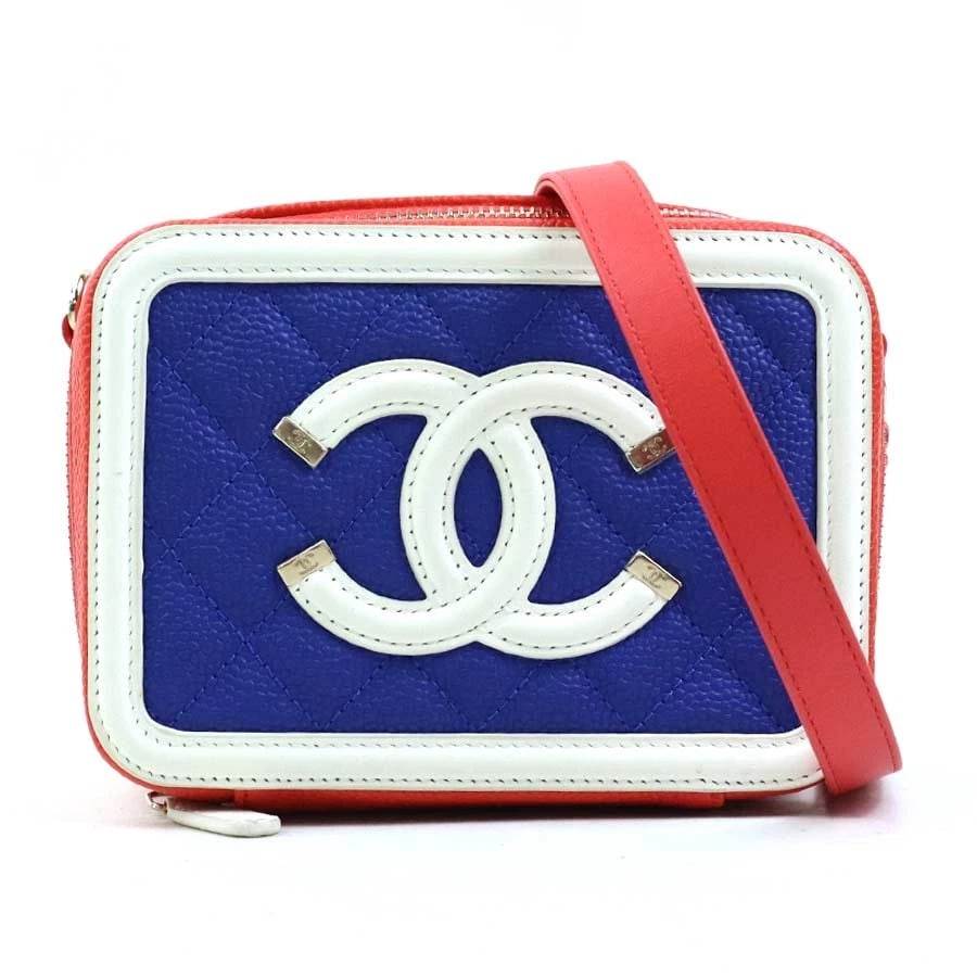 CHANEL CC FILIGREE MINI CROSSBODY SHOULDER BAG: CHANEL CC Filigree Mini Crossbody Shoulder Bag Brand: CHANEL Type: Crossbody Shoulder Bag Material: Caviar Skin Leather Color: Orange/Blue/Pink/White Size: W:5.5inx H:3.9inx D:2.0in Accessories: N