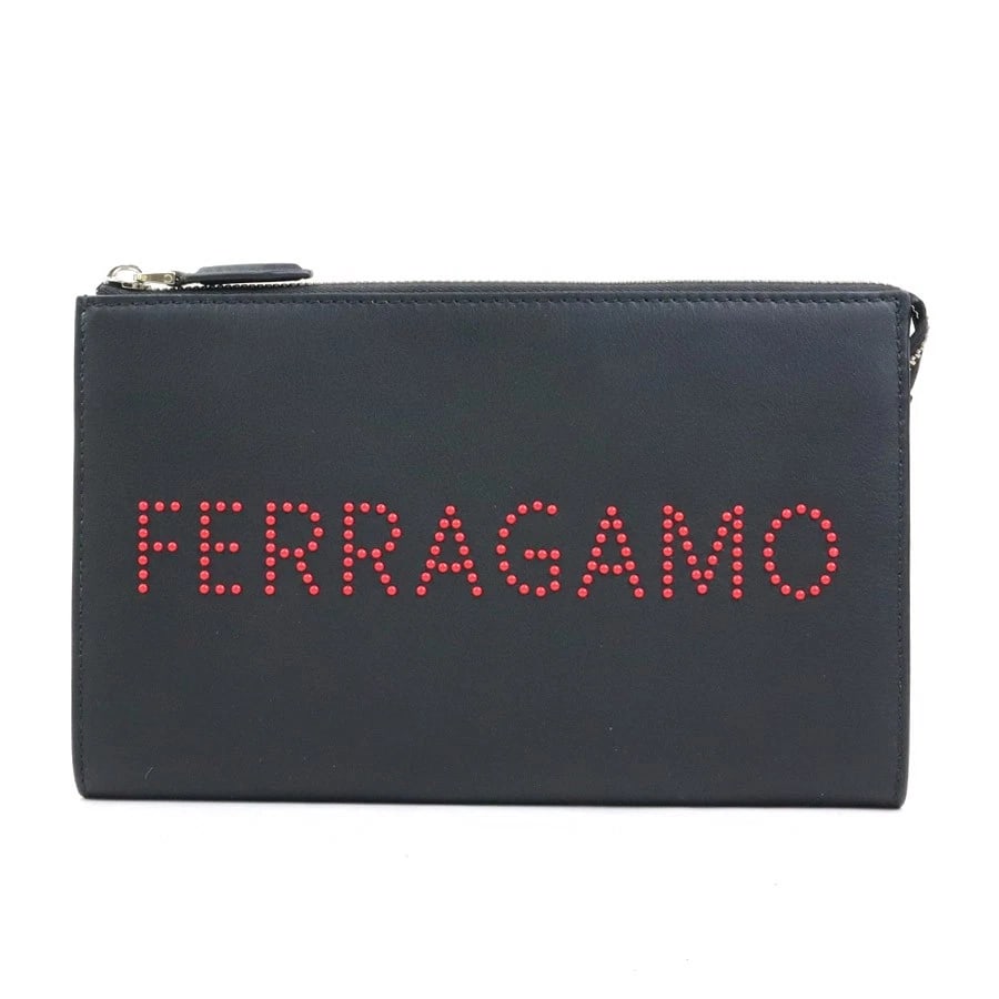 SALVATORE FERRAGAMO CLUTCH BAG BLACK/RED: Salvatore Ferragamo Clutch Bag Black/Red Brand: Salvatore Ferragamo Type: Clutch bag Material: Leather Color: Black Size: W:9.6inx H:5.9inx D:0.8in Accessories: None Accessories Notice: Wh
