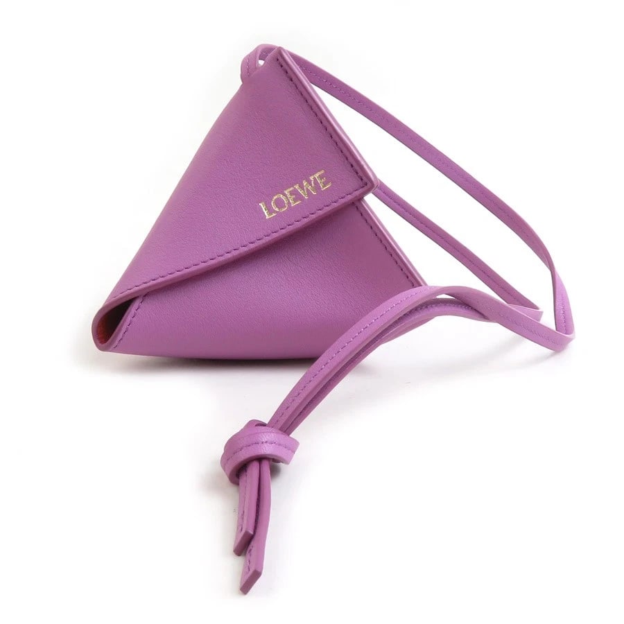 LOEWE POUCH PURPLE LEATHER: LOEWE Pouch Purple Leather Brand: LOEWE Type: Pouch Material: Leather Color: Purple Size: W:3.9inx H:3.9inx D:3.9in Accessories: None Accessories Notice: When purchasing pre-owned goods, p