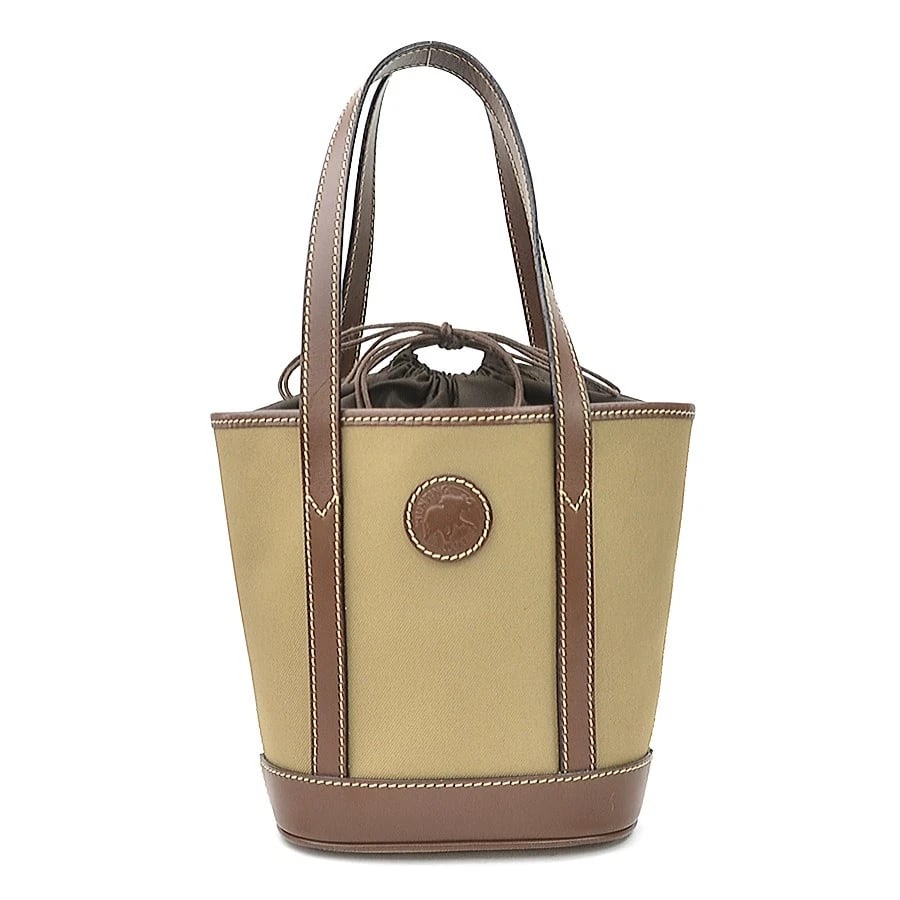 HUNTING WORLD HANDBAG CANVAS/LEATHER: HUNTING WORLD Handbag Canvas/Leather Brand: HUNTING WORLD Type: Handbag Material: Canvas/Leather Color: Brown X Khaki Size: W:7.3inx H:8.3inx D:4.3in Handle Length:17.5in Accessories: None