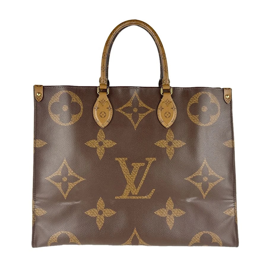 LOUIS VUITTON MONOGRAM GIANT ON THE GO GM HANDBAG: LOUIS VUITTON Monogram Giant On The Go GM Handbag Brand: LOUIS VUITTON Type: Handbag Material: Monogram Giant Color: Brown Size: W:16.1inx H:12.6inx D:6.3in Handle Length:13.8in Accessories: None