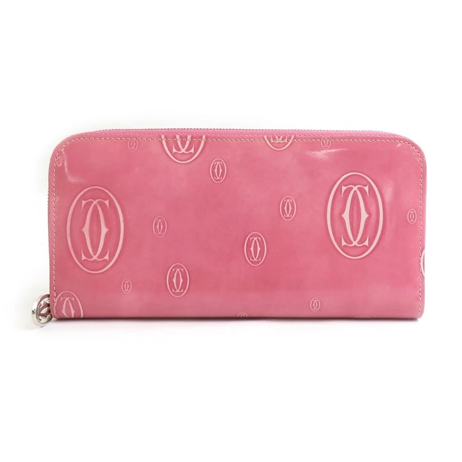 CARTIER HAPPY BIRTHDAY ZIP AROUND LONG WALLET: CARTIER Happy Birthday Zip Around Long Wallet Brand: CARTIER Type: Zip Around long wallet Material: Leather Color: Pink Size: W:7.6inx H:3.7inx D:0.8in Accessories: None Accessories Notice: When