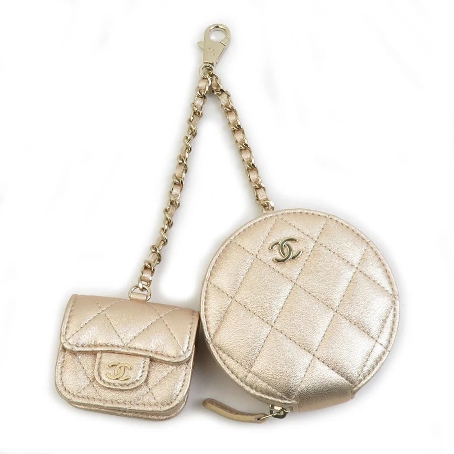 CHANEL COIN PURSE CASE AIRPODS PRO CASE: CHANEL Coin Purse Case AirPods Pro Case Brand: CHANEL Type: Coin case Material: Leather Color: Gold Size: W:3.9inx H:3.9inx D:0.7in Accessories: None Accessories Notice: When purchasing pre-owned