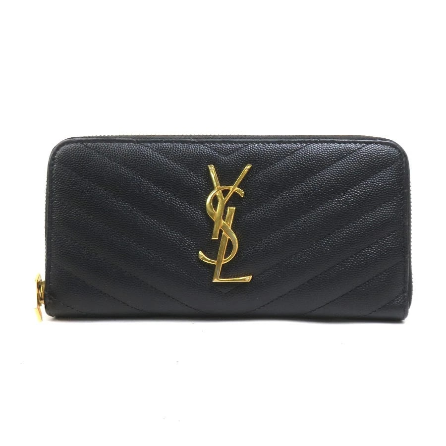 SAINT LAURENT ZIP AROUND LONG WALLET: SAINT LAURENT Zip Around Long Wallet Brand: SAINT LAURENT Type: Zip Around long wallet Material: Leather Color: Black Size: W:7.9inx H:3.7inx D:1.0in Accessories: None Accessories Notice: When