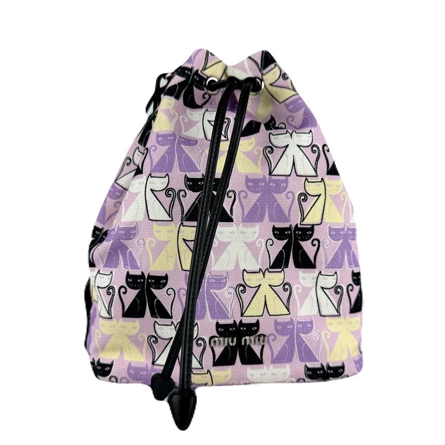 MIUMIU DRAWSTRING POUCH PURPLE MULTICOLOR CANVAS