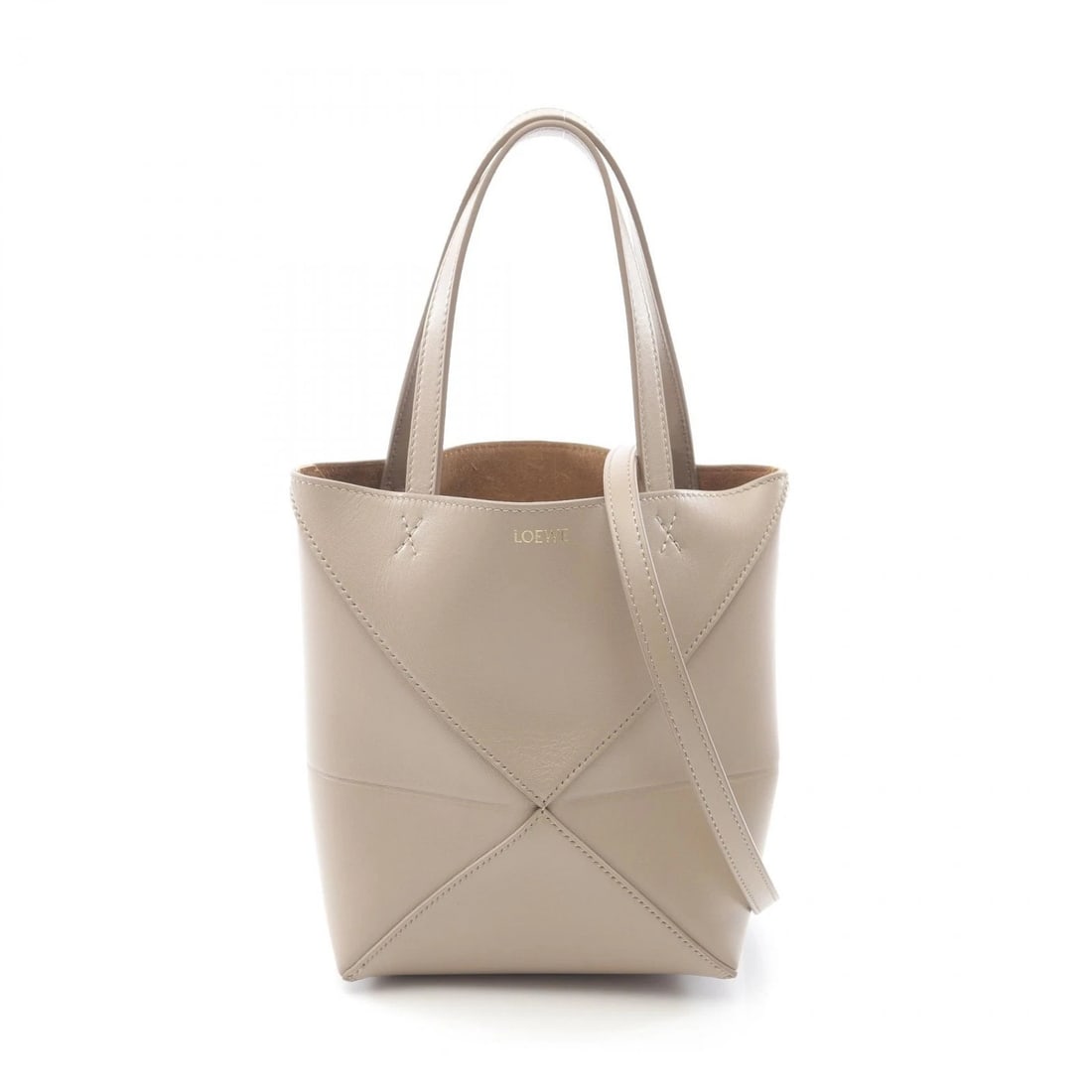 LOEWE PUZZLEFOLD MINI 2WAY SHOULDER HANDBAG: LOEWE Puzzlefold Mini 2Way Shoulder Handbag Brand: LOEWE Type: Handbag Material: leather Color: Beige??ish colors Size: H:20cm x W:16cm x D:9cm (H:7.9" x W:6.3" x D:3.5") Handle?31cm(12.2") Access