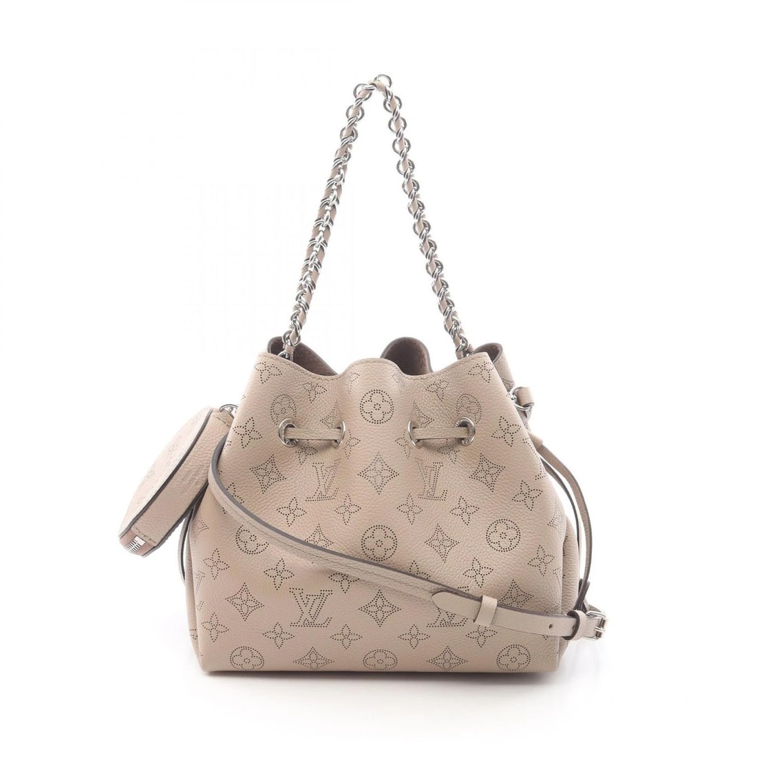LOUIS VUITTON BELLA CHAIN SHOULDER CROSSBODY HANDBAG: LOUIS VUITTON Bella chain shoulder crossbody Handbag Brand: LOUIS VUITTON Type: Handbag Material: Mahina × leather Color: Galet / Beige??ish colors Size: H:20cm x W:21cm x D:13.5cm (H:7.9" x W:8.3" x