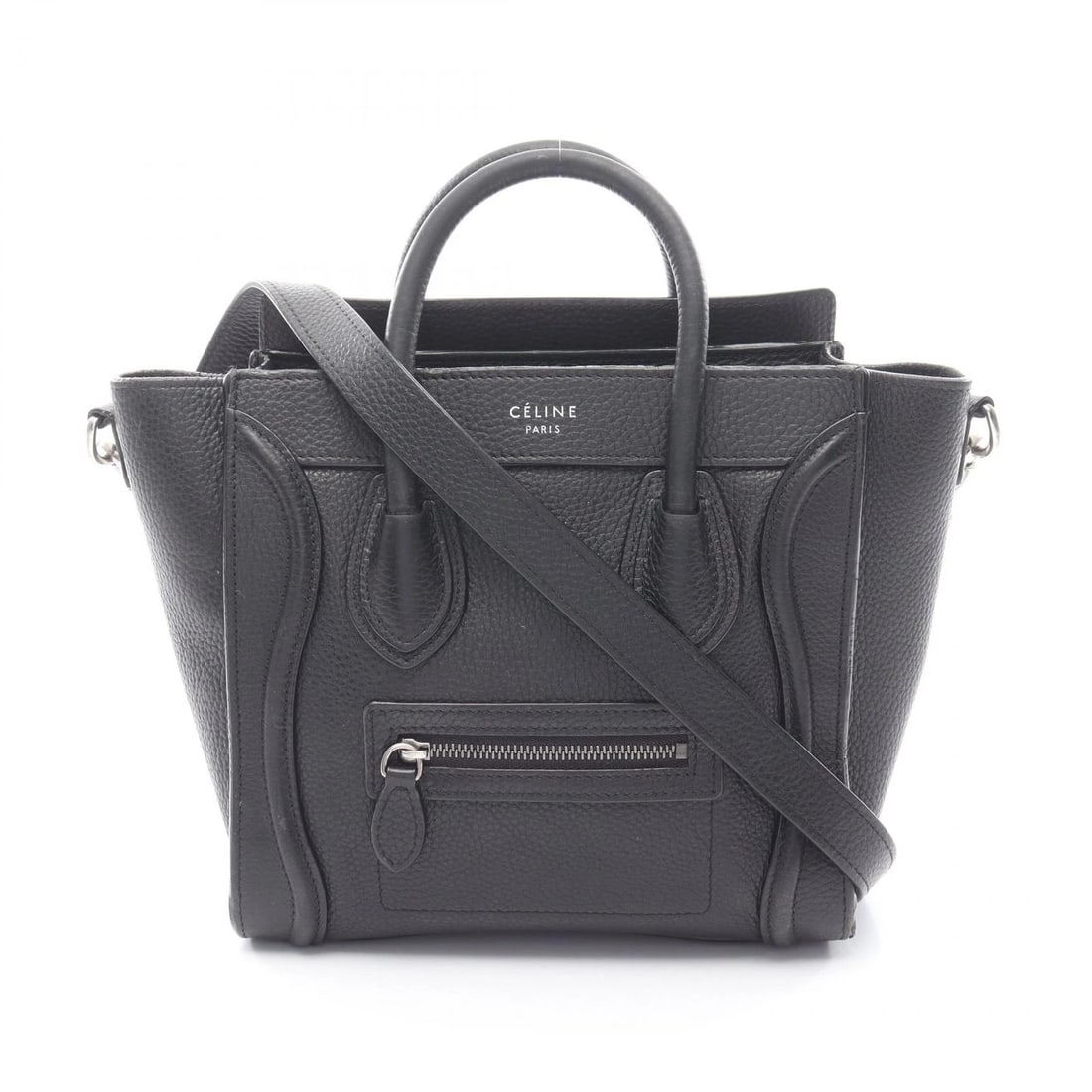 CELINE LUGGAGE NANO SHOPPER SHOULDER CROSSBODY HANDBAG: CELINE Luggage Nano Shopper Shoulder Crossbody Handbag Brand: CELINE Type: Handbag Material: leather Color: Black??ish colors Size: H:20cm x W:20cm x D:9cm (H:7.9" x W:7.9" x D:3.5") Accessories: