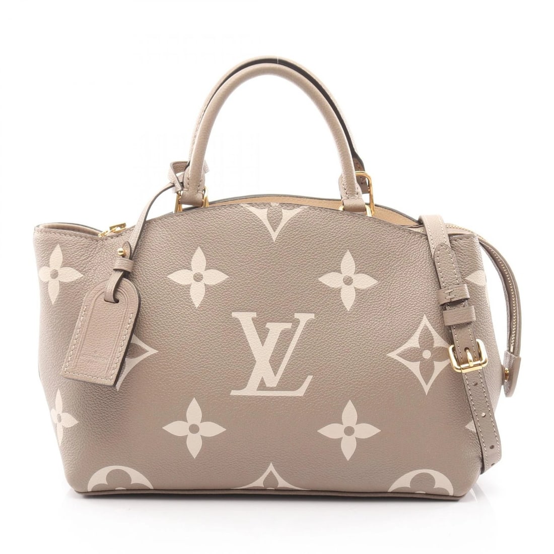 LOUIS VUITTON PETIT PALAIS PM CROSSBODY HANDBAG: LOUIS VUITTON Petit Palais PM crossbody Handbag Brand: LOUIS VUITTON Type: Handbag Material: Monogram empreinte × leather Color: Turtle claim / Beige??ish colors Size: H:20cm x W:28cm x D:12cm (H:7.9