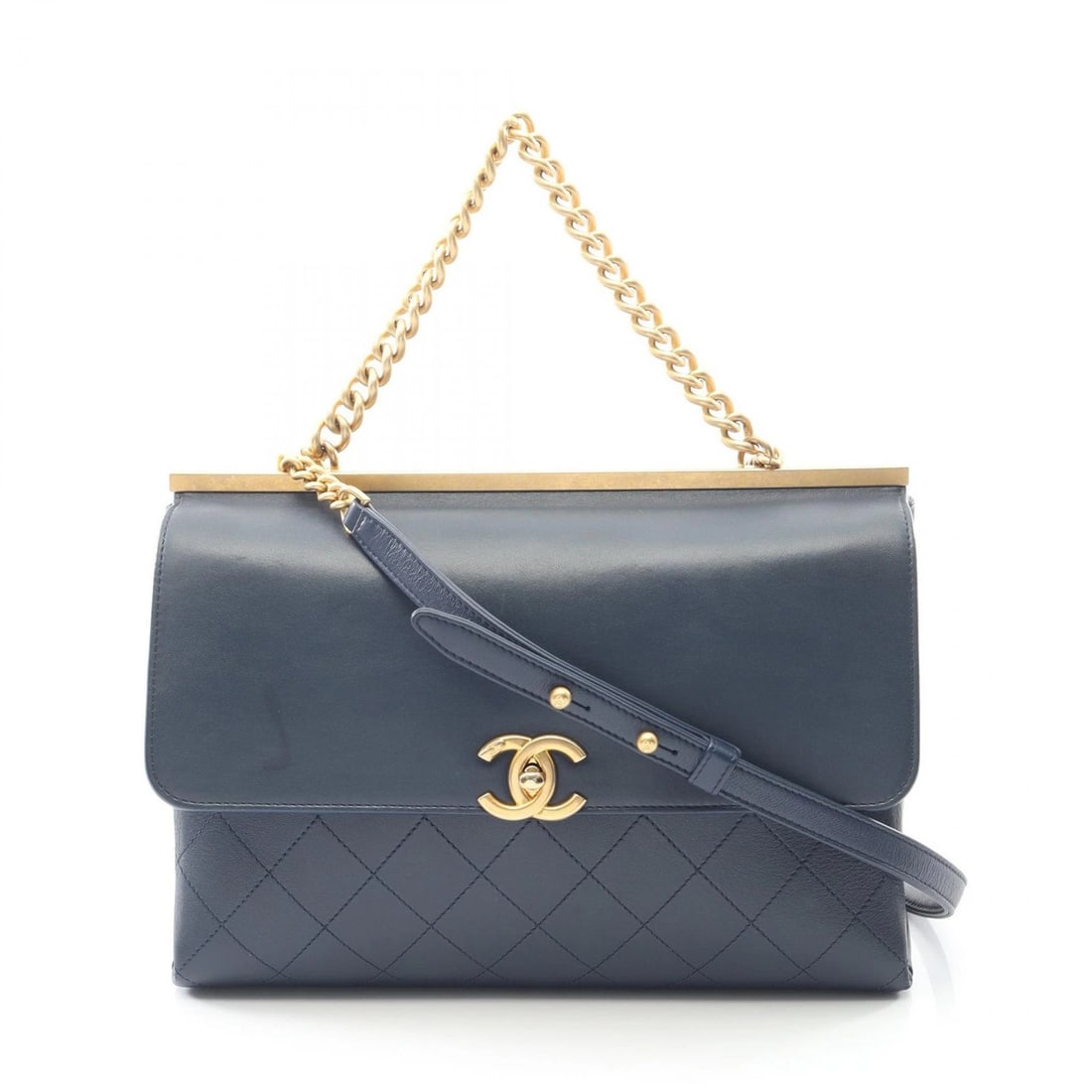 CHANEL MATELASSE RUE CAMBON CHAIN SHOULDER BAG: CHANEL Matelasse RUE CAMBON Chain Shoulder Bag Brand: CHANEL Type: Shoulder Bag Material: Lambskin (sheep leather) Color: Navy??ish colors Size: H:20cm x W:28cm (H:7.9" x W:11.0") Accessories: Non