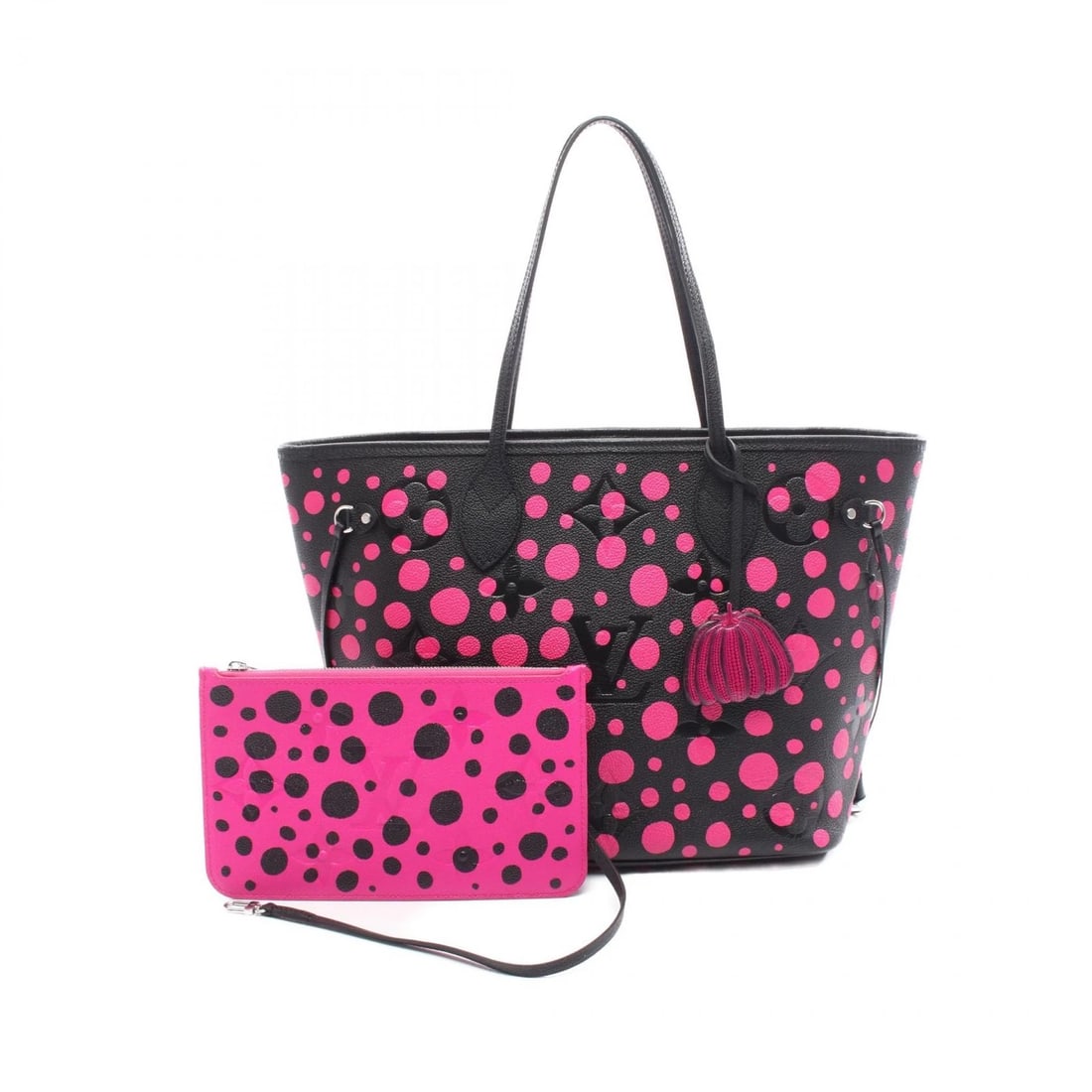 LOUIS VUITTON YK NEVERFULL MM TOTE BAG: LOUIS VUITTON YK Neverfull MM Tote Bag Brand: LOUIS VUITTON Type: Tote Bag Material: Monogram empreinte × leather Color: Fuschia / Black??ish colors × Pink??ish colors Size: H:29cm x W:32cm x D:15cm