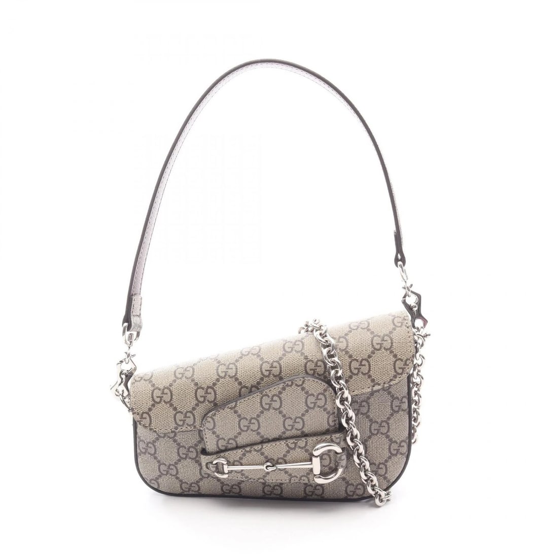 GUCCI HORSEBIT GG SUPREME SHOULDER BAG: GUCCI Horsebit GG Supreme Shoulder Bag Brand: GUCCI Type: Shoulder Bag Material: PVC coated canvas × leather Color: Beige??ish colors Size: H:11.5cm x W:20cm x D:6cm (H:4.5" x W:7.9" x D:2.4") Acc