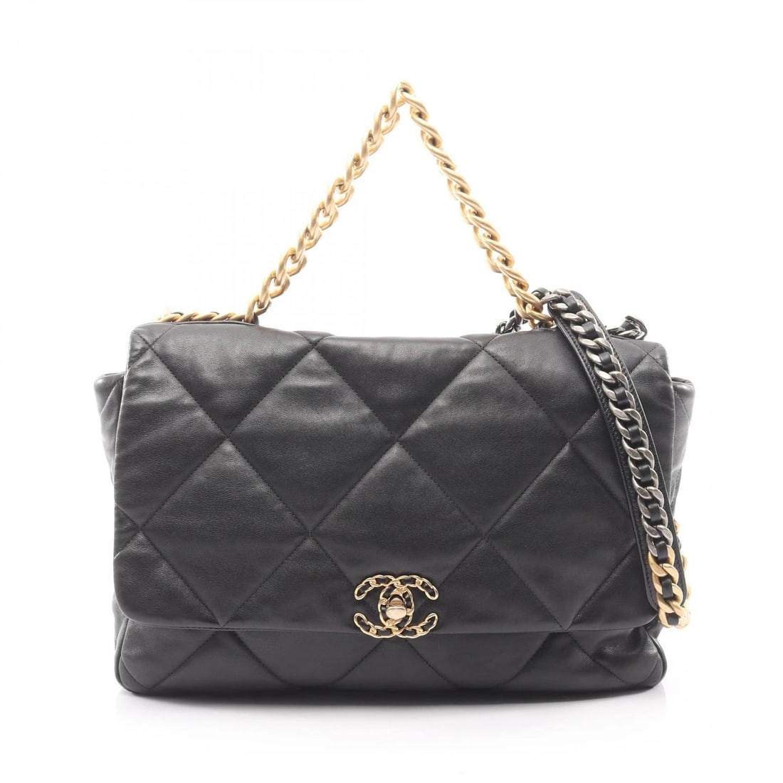 CHANEL DIX NEUF MAXI CHAIN SHOULDER BAG LAMBSKIN BLACK (1 of 4)