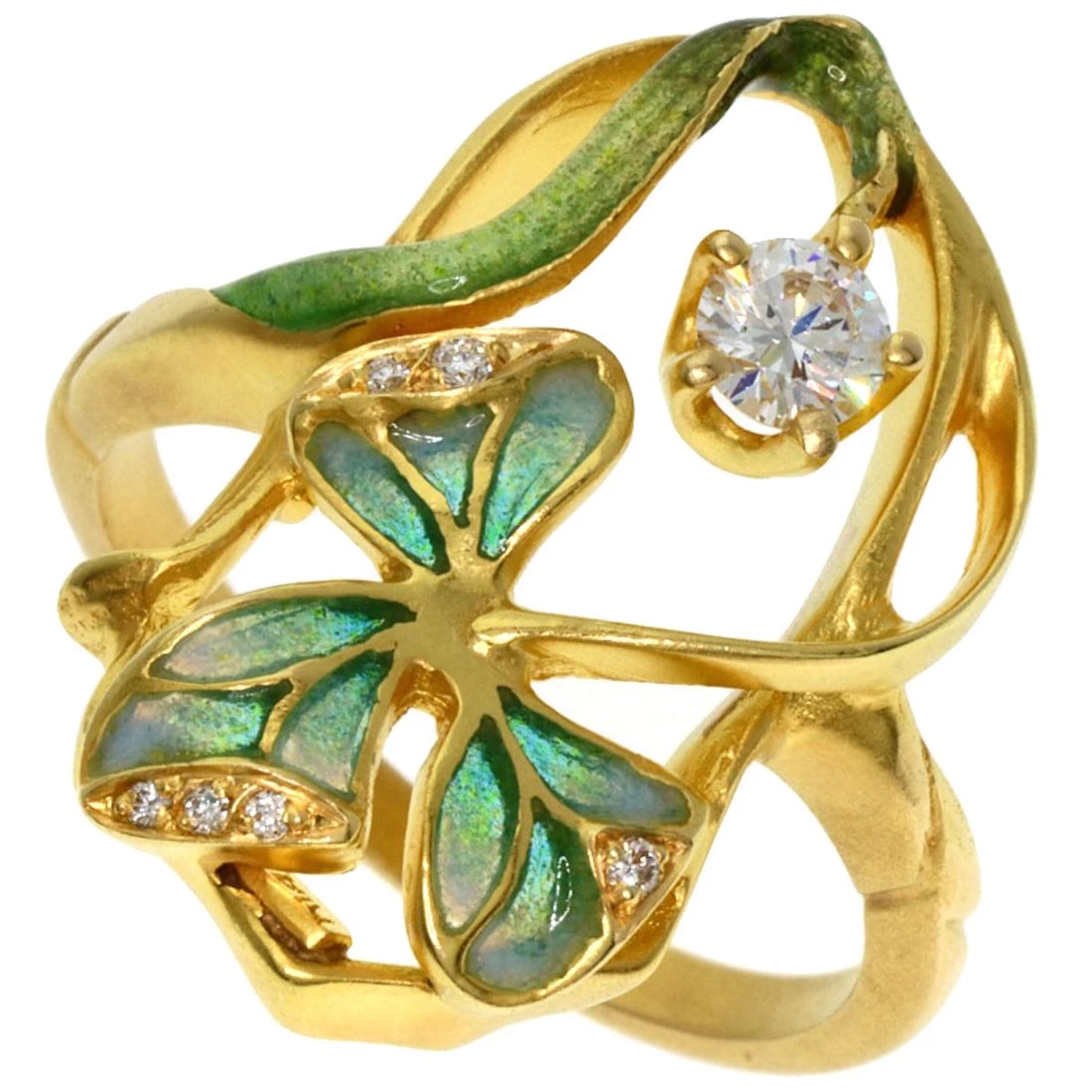 MASRIERA ENAMEL DIAMOND RING: MASRIERA Enamel Diamond Ring Brand: MASRIERA Type: Ring Material: K18 Yellow Gold, Main Stone/Creation Natural Color: Exterior Color Gold Size: 4.5 (US) Accessories: None Accessories Notice: When