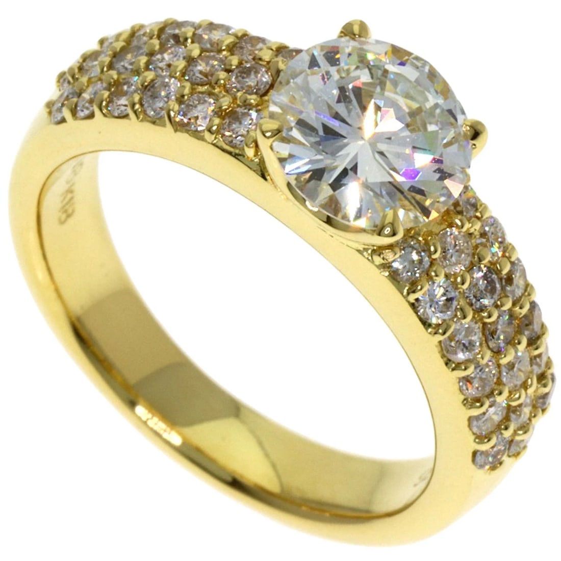 DIAMOND RING K18 YELLOW GOLD: Diamond Ring K18 Yellow Gold Brand: None Type: Ring Material: K18 Yellow Gold, Main Stone/Creation Natural Color: Exterior Color Gold Size: 5.5 (US) Accessories: None Accessories Notice: When