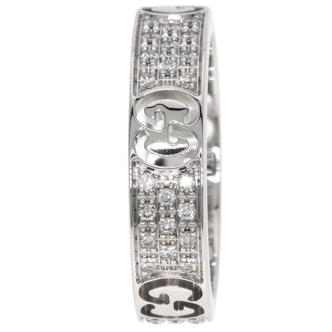 GUCCI ICON FULL DIAMOND RING: GUCCI Icon Full Diamond Ring Brand: GUCCI Type: Ring Material: K18 White Gold, Main Stone/Creation Natural Color: Exterior Color Silver Size: 3.25 (US) Accessories: None Accessories Notice