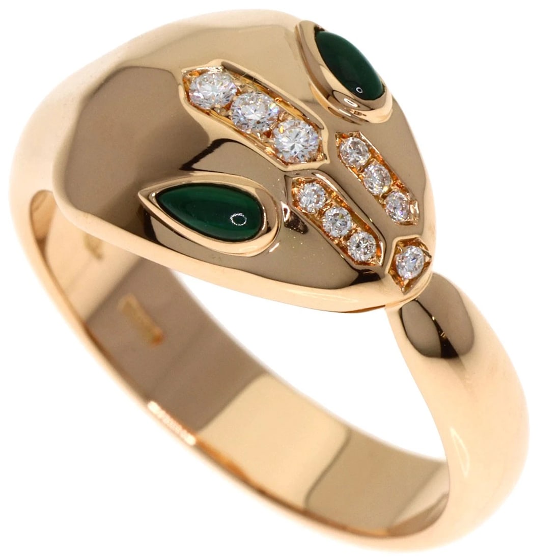 BVLGARI SERPENTI MALACHITE DIAMOND RING: BVLGARI Serpenti Malachite Diamond Ring Brand: BVLGARI Type: Ring Material: K18 Pink Gold, Color: Exterior Color Gold Size: 8.25 (US) Accessories: None Accessories Notice: When purchasing