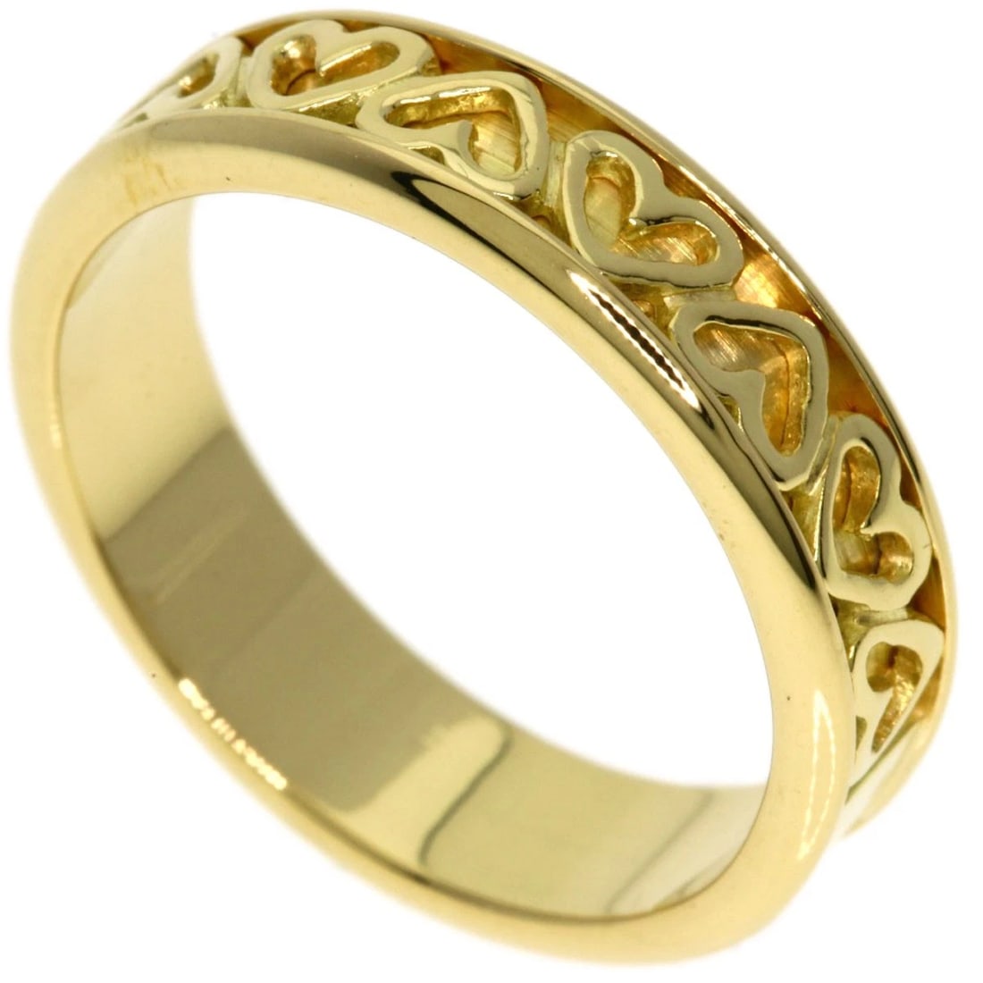 TIFFANY&CO. CUTOUT HEART RING: TIFFANY&Co. Cutout Heart Ring Brand: TIFFANY&Co. Type: Ring Material: K18 Yellow Gold, Color: Exterior Color Gold Size: 5.75 (US) Accessories: None Accessories Notice: When purchasing pre-owned