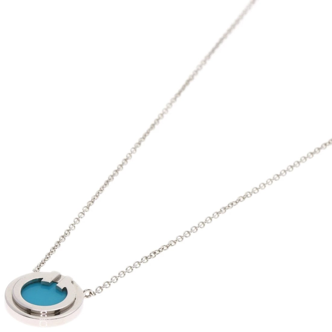 TIFFANY&CO. T TWO CIRCLE TURQUOISE NECKLACE: TIFFANY&Co. T TWO Circle Turquoise Necklace Brand: TIFFANY&Co. Type: Necklace Material: K18 White Gold, Color: Exterior Color Silver Size: Chain Length:17.7inch/45cm Chain Width:0.4inch/1.1mm Top Size