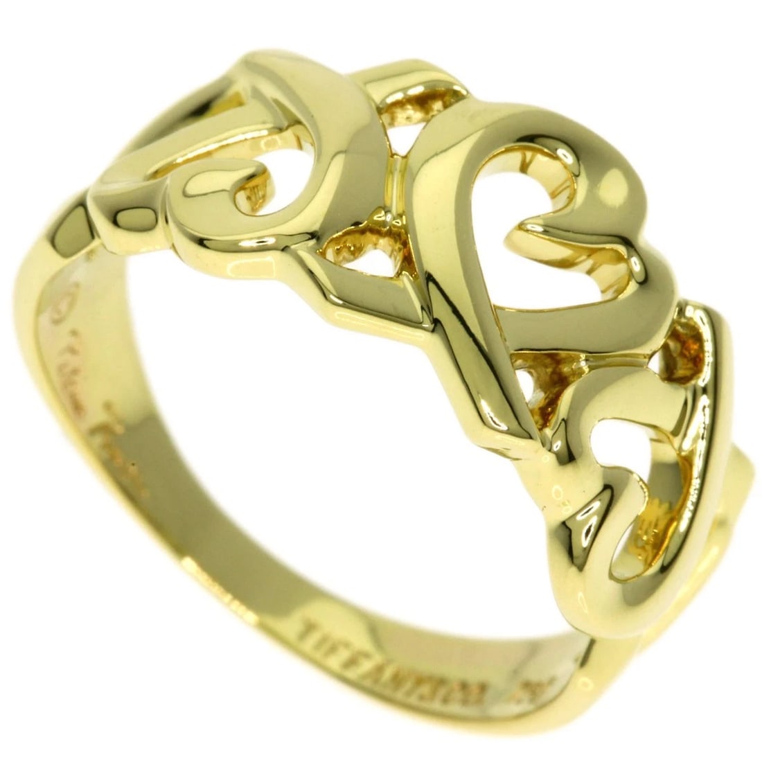 TIFFANY&CO. TRIPLE RUBBING HEART RING: TIFFANY&Co. Triple rubbing heart Ring Brand: TIFFANY&Co. Type: Ring Material: K18 Yellow Gold, Color: Exterior Color Gold Size: 5.25 (US) Accessories: None Accessories Notice: When purchas
