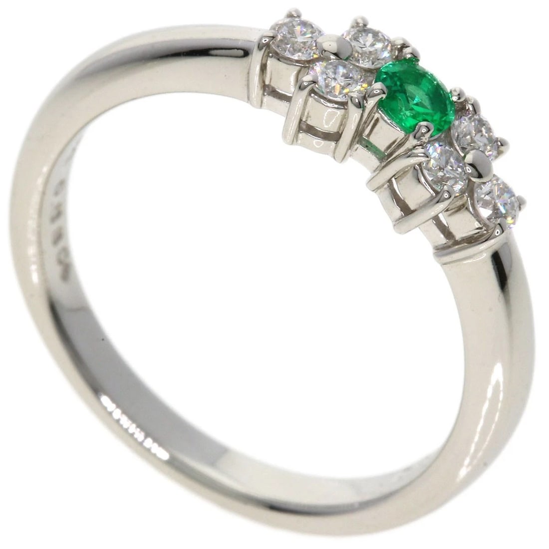MIKIMOTO EMERALD DIAMOND RING: MIKIMOTO Emerald Diamond Ring Brand: MIKIMOTO Type: Ring Material: Platinum PT950, Main Stone/Creation Natural Color: Exterior Color Silver Size: 5.75 (US) Accessories: None Accessories No