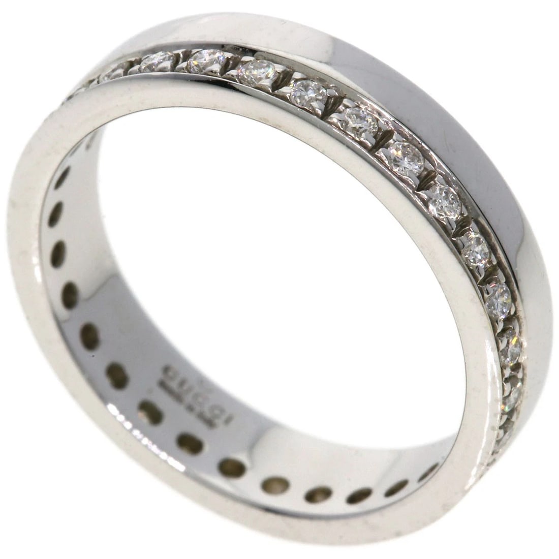 GUCCI ETERNITY DIAMOND RING: GUCCI Eternity Diamond Ring Brand: GUCCI Type: Ring Material: K18 White Gold, Main Stone/Creation Natural Color: Exterior Color Silver Size: 5.25 (US) Accessories: None Accessories Notice: When