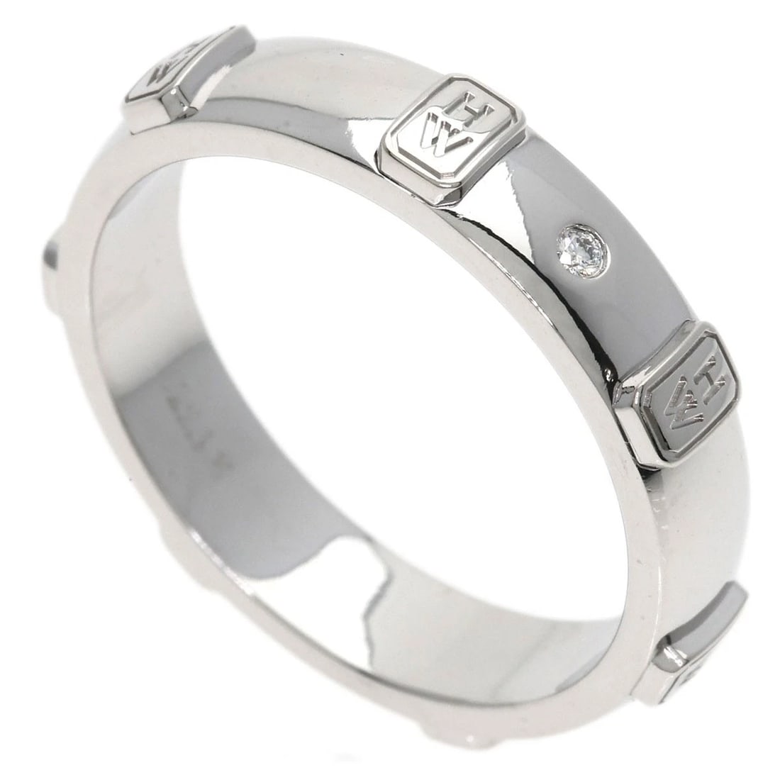 HARRY WINSTON HW LOGO BAND DIAMOND RING: HARRY WINSTON HW logo band Diamond Ring Brand: HARRY WINSTON Type: Ring Material: K18 White Gold, Main Stone/Creation Natural Color: Exterior Color Silver Size: 9.25 (US) Accessories: None