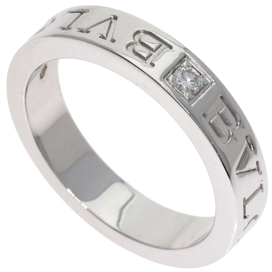BVLGARI DOUBLE LOGO DIAMOND RING: BVLGARI Double Logo Diamond Ring Brand: BVLGARI Type: Ring Material: K18 White Gold, Main Stone/Creation Natural Color: Exterior Color Silver Size: 6 (US) Accessories: None Accessories Notice: When