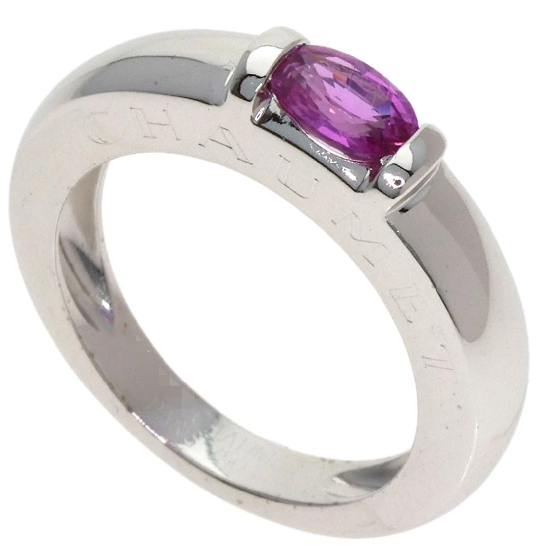 CHAUMET JOIA PINK SAPPHIRE RING: Chaumet joia pink sapphire Ring Brand: Chaumet Type: Ring Material: K18 White Gold, Color: Exterior Color Silver Size: 5.25 (US) Accessories: None Accessories Notice: When purchasing pre-o