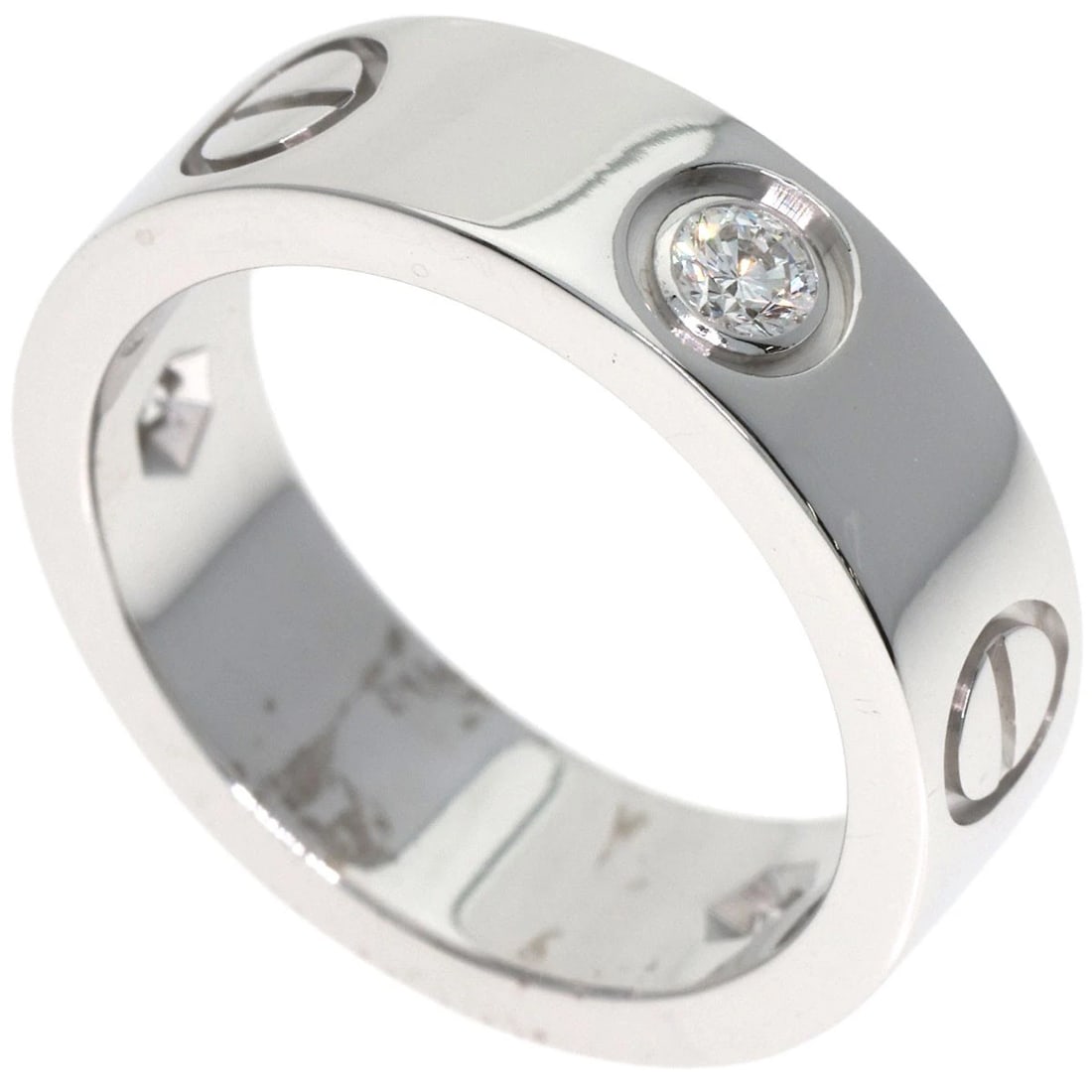 CARTIER LOVE RING HALF DIAMOND RING: CARTIER love ring half diamond Ring Brand: CARTIER Type: Ring Material: K18 White Gold, Main Stone/Creation Natural Color: Exterior Color Silver Size: 5 (US) Accessories: None Accessories