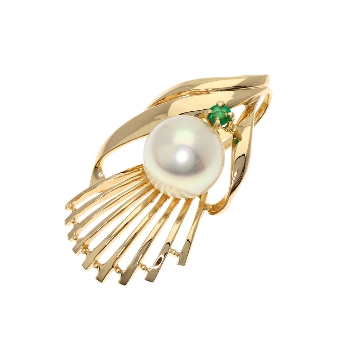 TASAKI PEARL PEARL EMERALD PENDANT TOP: TASAKI Pearl Pearl Emerald Pendant top Brand: TASAKI Type: Pendant top Material: K14 Yellow Gold, Color: Exterior Color Gold Size: Stone Size:0.3inch/7.4mm Top Size:1.0inch/25x13.4x9.2mm Accessori