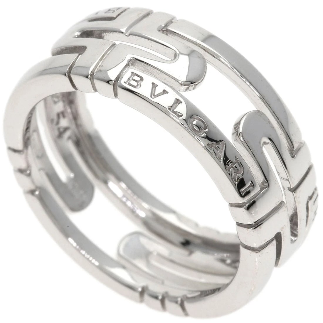 BVLGARI OPEN PARENTESI RING K18 WHITE GOLD: BVLGARI Open Parentesi Ring K18 White Gold Brand: BVLGARI Type: Ring Material: K18 White Gold, Color: Exterior Color Silver Size: 7 (US) Accessories: None Accessories Notice: When purchasing