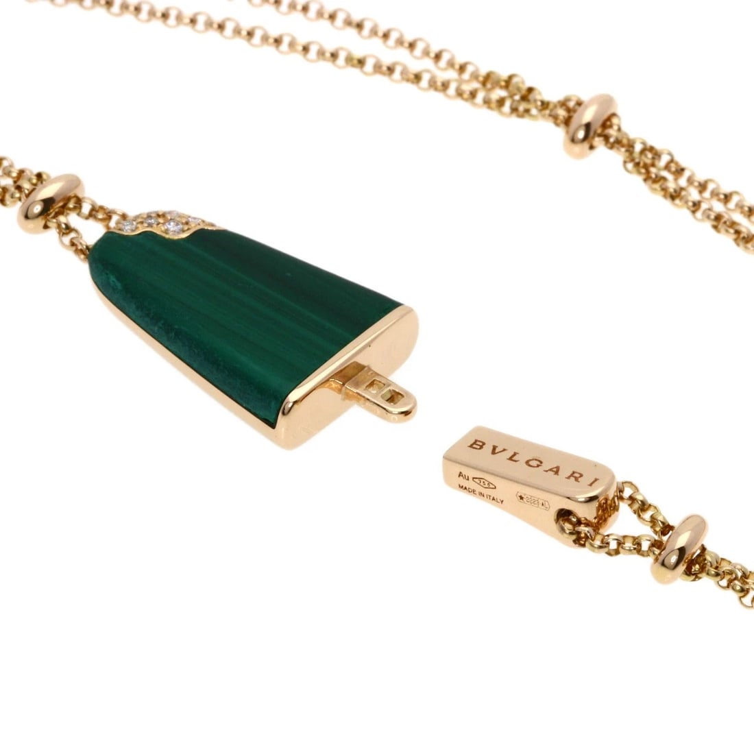 BVLGARI GELATI MALACHITE DIAMOND SM BRACELET: BVLGARI Gelati Malachite Diamond SM Bracelet Brand: BVLGARI Type: Bracelet Material: K18 Pink Gold, Color: Exterior Color Silver Size: Chain Width:0.5inch/1.2mm Top Size:0.4inch/10.8x25.3x3.9mm Inner