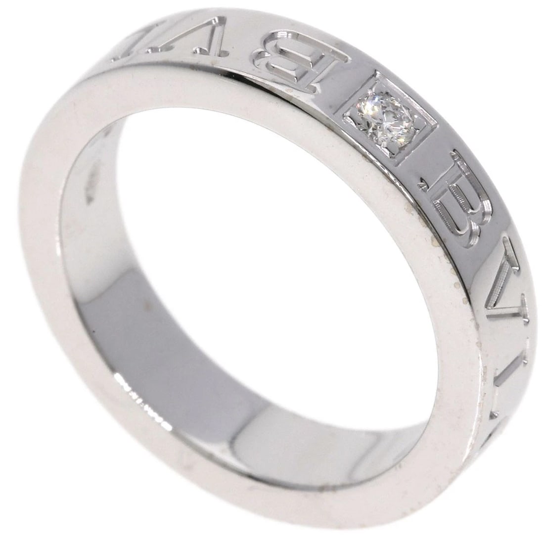 BVLGARI DOUBLE LOGO 1P DIAMOND RING: BVLGARI Double logo 1P Diamond Ring Brand: BVLGARI Type: Ring Material: K18 White Gold, Main Stone/Creation Natural Color: Exterior Color Silver Size: 4.25 (US) Accessories: None Accessori