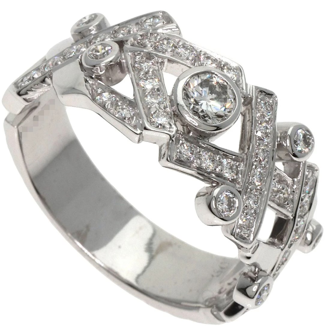 CHANEL BAROQUE DIAMOND RING K18 WHITE GOLD: CHANEL Baroque Diamond Ring K18 White Gold Brand: CHANEL Type: Ring Material: K18 White Gold, Main Stone/Creation Natural Color: Exterior Color Silver Size: 7.25 (US) Accessories: None Acc