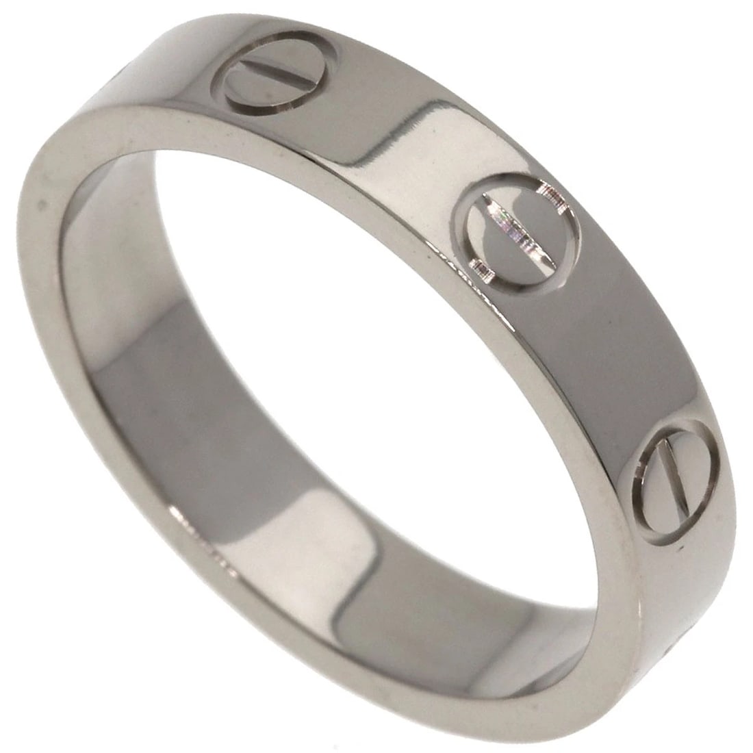 CARTIER MINI LOVE RING K18 WHITE GOLD: CARTIER mini love Ring K18 White Gold Brand: CARTIER Type: Ring Material: K18 White Gold, Color: Exterior Color Silver Size: 4.5 (US) Accessories: None Accessories Notice: When purchasing