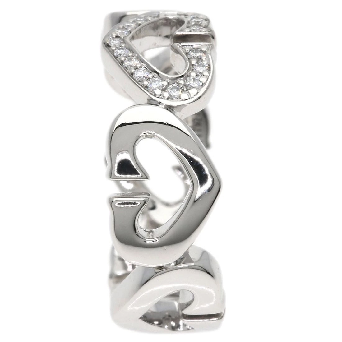 CARTIER C HEART DIAMOND RING K18 WHITE GOLD: CARTIER C Heart Diamond Ring K18 White Gold Brand: CARTIER Type: Ring Material: K18 White Gold, Main Stone/Creation Natural Color: Exterior Color Silver Size: 5.25 (US) Accessories: None A