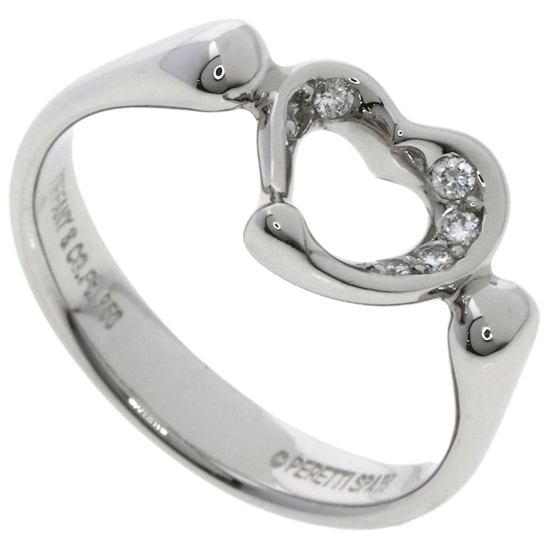 TIFFANY&CO. OPEN HEART DIAMOND RING: TIFFANY&Co. Open Heart Diamond Ring Brand: TIFFANY&Co. Type: Ring Material: Platinum PT950, Main Stone/Creation Natural Color: Exterior Color Silver Size: 5.5 (US) Accessories: None Accessories