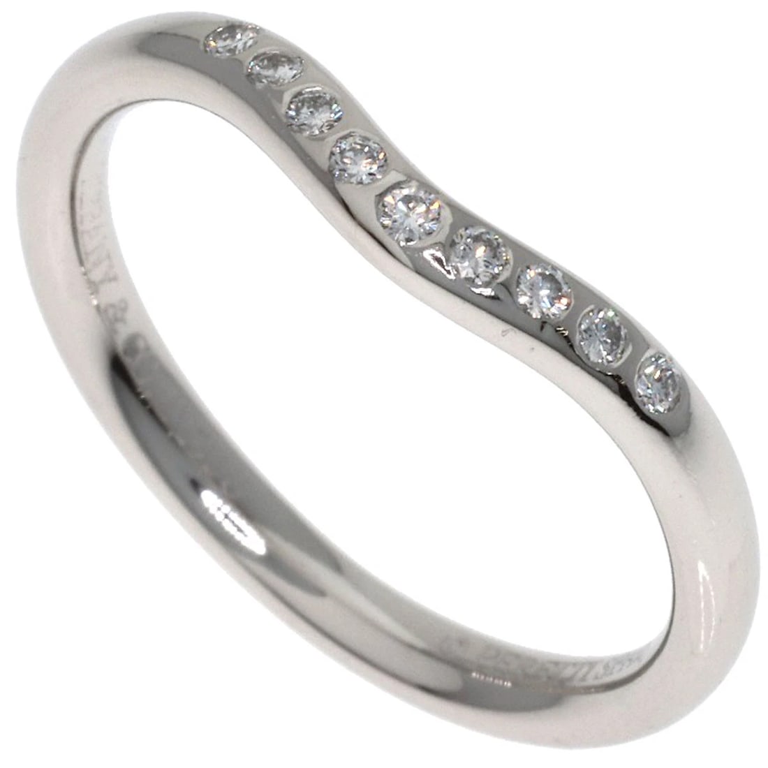 TIFFANY&CO. CURVED BAND DIAMOND RING: TIFFANY&Co. Curved band Diamond Ring Brand: TIFFANY&Co. Type: Ring Material: Platinum PT950, Main Stone/Creation Natural Color: Exterior Color Silver Size: 4.25 (US) Accessories: None Acce
