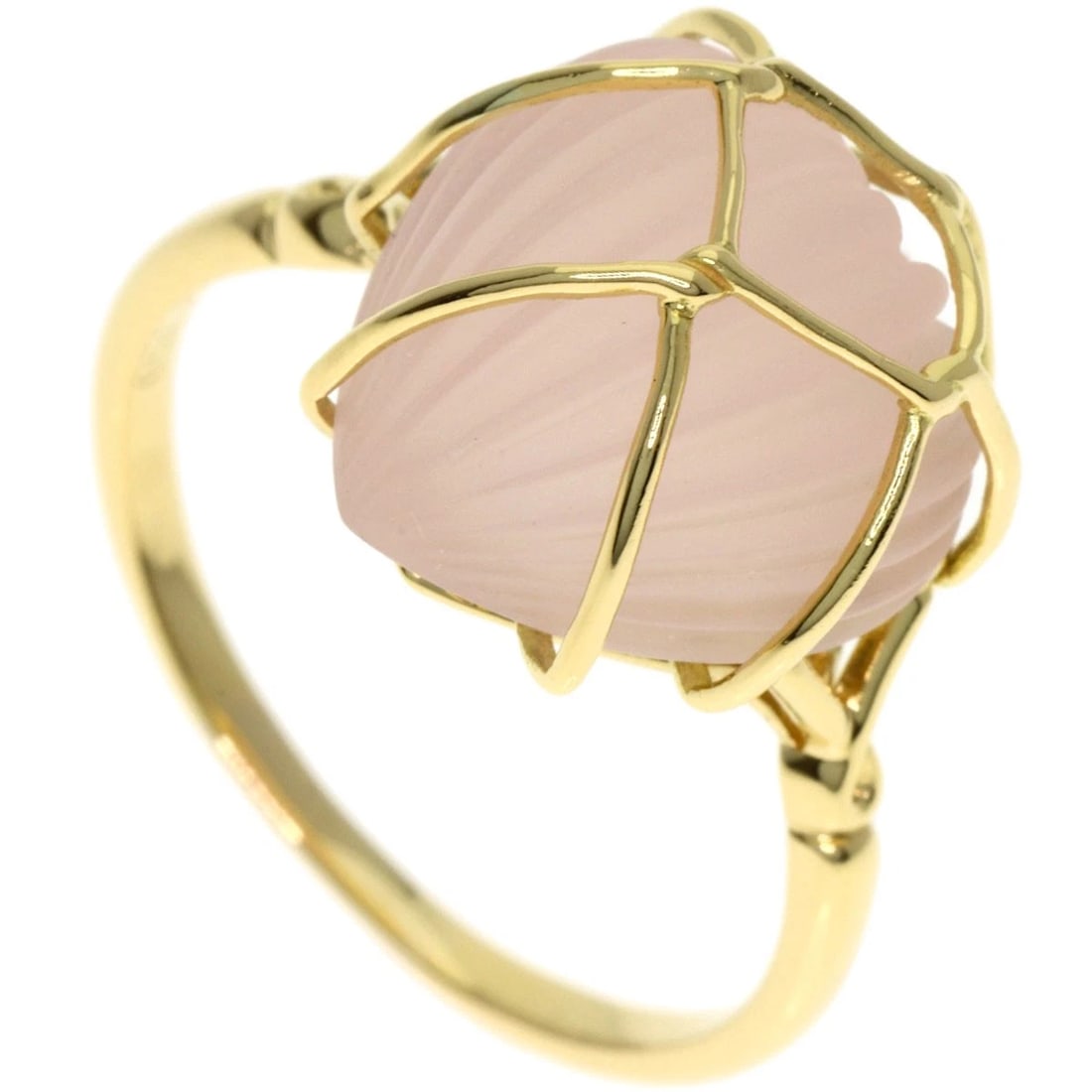 DIOR ROSE QUARTZ RING K18 YELLOW GOLD: Dior Rose Quartz Ring K18 Yellow Gold Brand: Dior Type: Ring Material: K18 Yellow Gold, Color: Exterior Color Gold Size: 7.75 (US) Accessories: None Accessories Notice: When purchasing pre