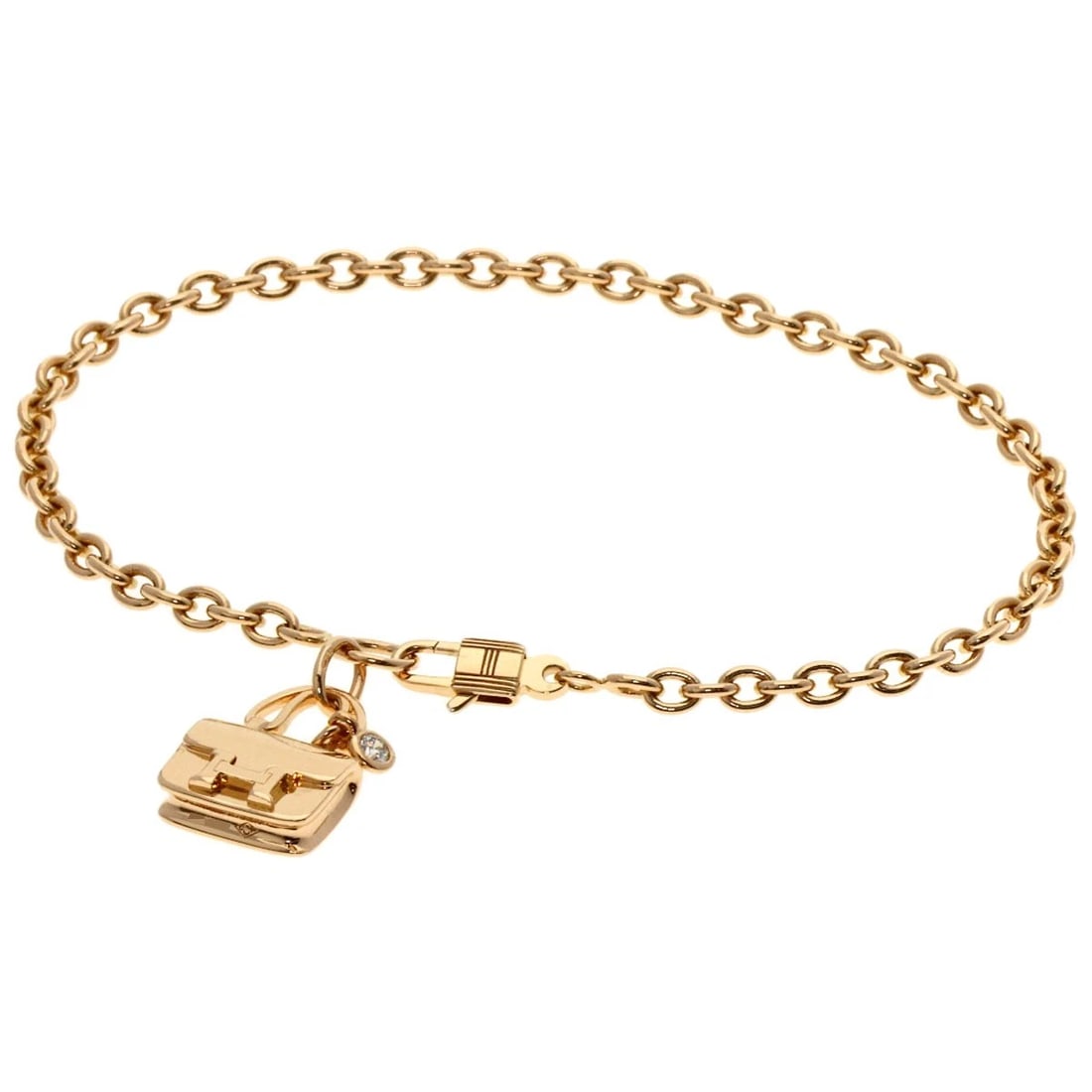 HERMES CONSTANCE 1P DIAMOND BRACELET: HERMES Constance 1P Diamond Bracelet Brand: HERMES Type: Bracelet Material: K18 Pink Gold, Main Stone/Creation Natural Color: Exterior Color Gold Size: Chain Width:1.1inch/2.9mm Top Size:0.6inch/15.5x