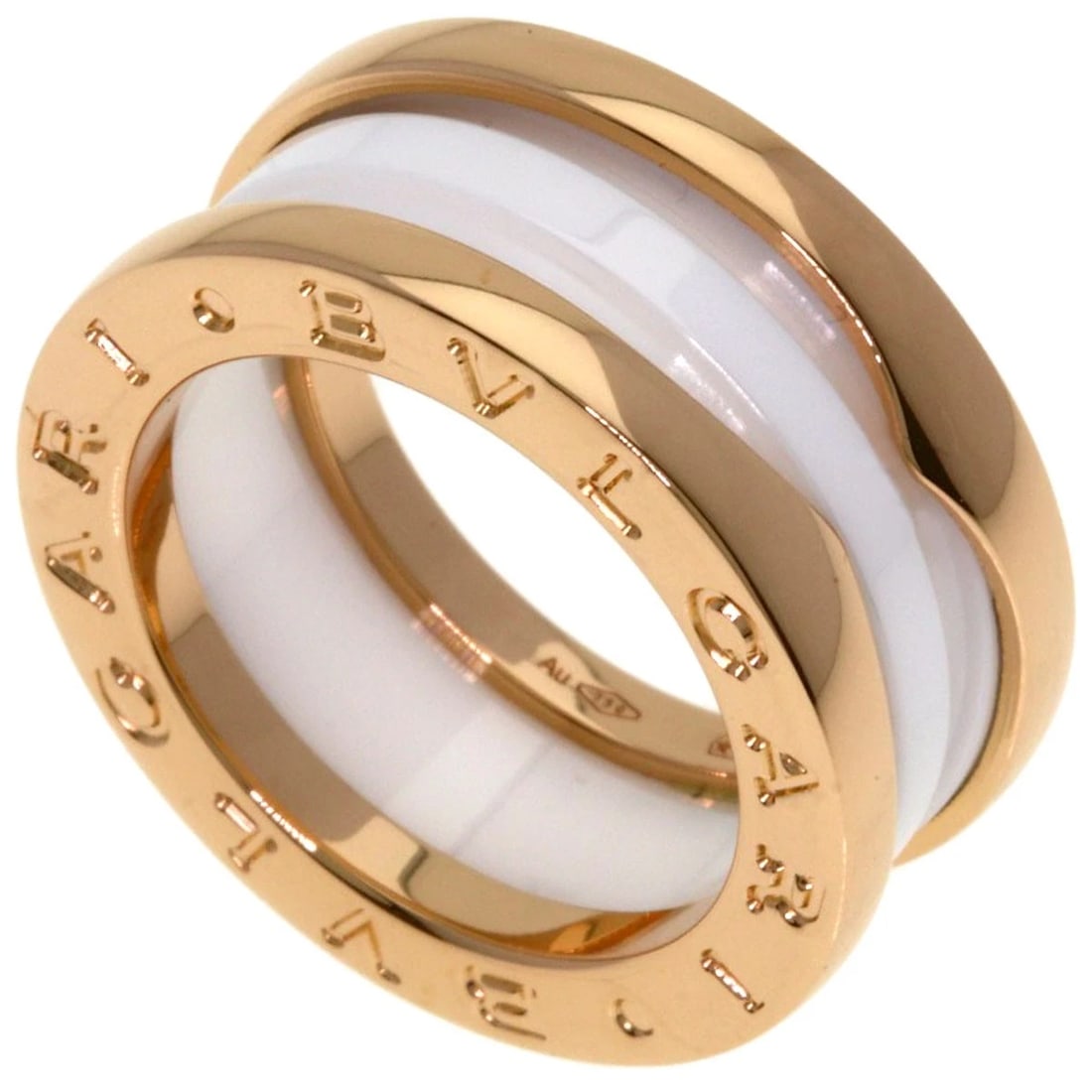 BVLGARI B.ZERO1 2-BAND WHITE CERAMIC RING: BVLGARI B.zero1 2-band White Ceramic Ring Brand: BVLGARI Type: Ring Material: K18 Pink Gold, Color: Exterior Color Gold Size: 3.25 (US) Accessories: None Accessories Notice: When purchasin