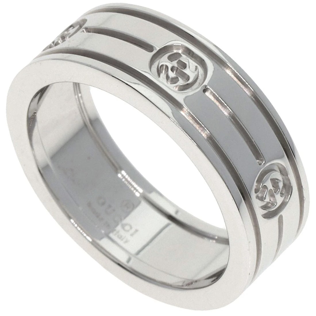 GUCCI INTERLOCKING RING K18 WHITE GOLD: GUCCI Interlocking Ring K18 White Gold Brand: GUCCI Type: Ring Material: K18 White Gold, Color: Exterior Color Silver Size: 5.75 (US) Accessories: None Accessories Notice: When purchasing
