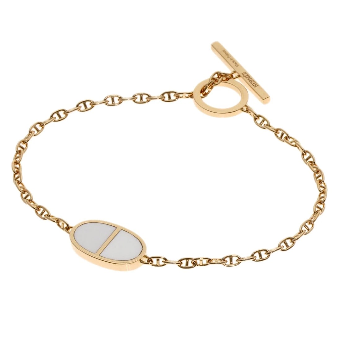 HERMES SHANE DUNKLE VERSO BRACELET: HERMES Shane Dunkle Verso Bracelet Brand: HERMES Type: Bracelet Material: K18 Pink Gold, Color: Exterior Color Gold Size: Chain Width:0.9inch/2.3mm Top Size:0.4inch/9.5x15.9x2.2mm Inner
